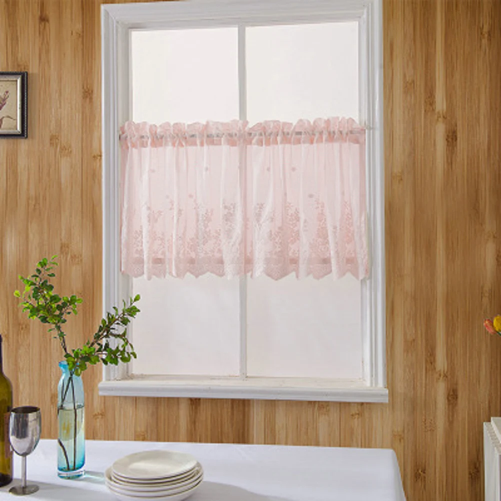 

Lace Half Curtain Short Breathable Lace Curtain Soft Window Decoration Sun Proof Home Kitchen Balcony 137x61cm Pink