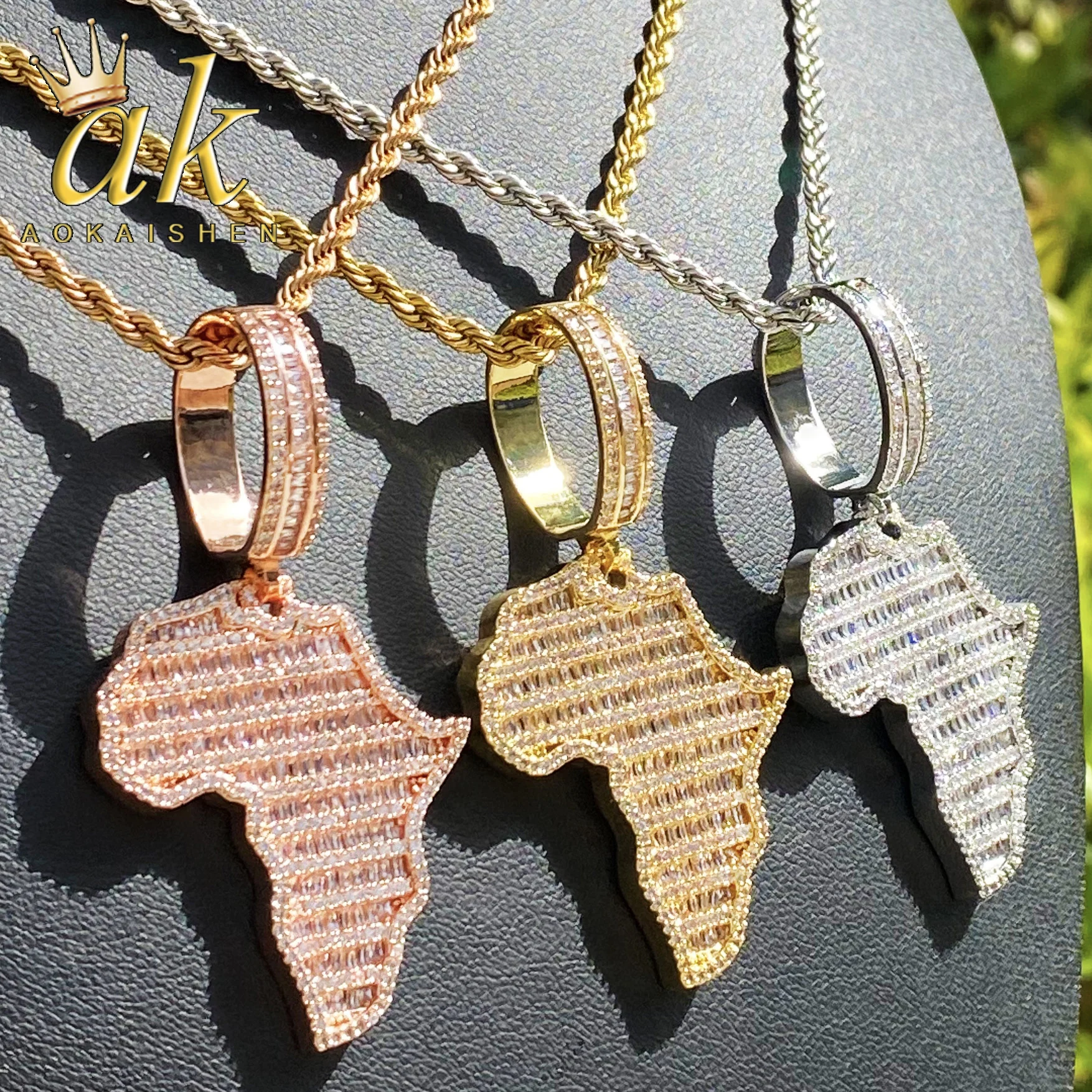 

Aokaishen Iced Out Африканская карта ожерелье кулон для мужчин настоящее позолоченное кубический цирконий ювелирные изделия в стиле хип-хоп