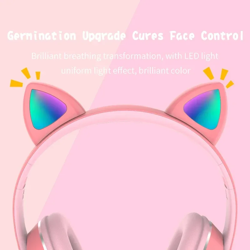 Flash Light Cute Cat Ears Wireless Headphone with Mic Control LED Kid Girl Stereo Music Helmet Phone Bluetooth Headset Gift