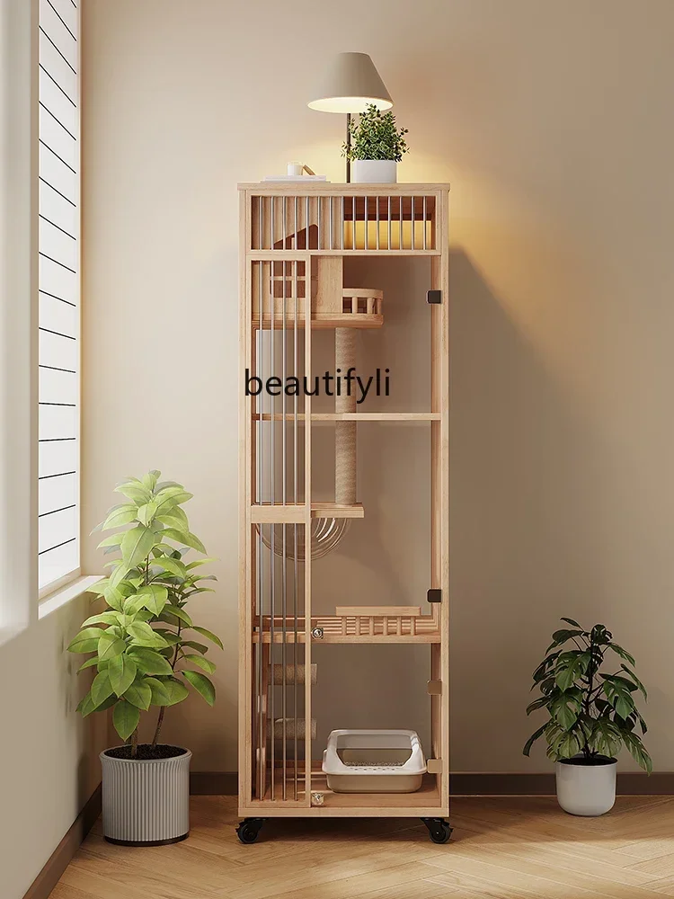 

K185 Cat Nest Villa Home Indoor with Toilet Litter Box Integrated Solid Wood Cabinet Does Not Cover an Area of Cat Cage