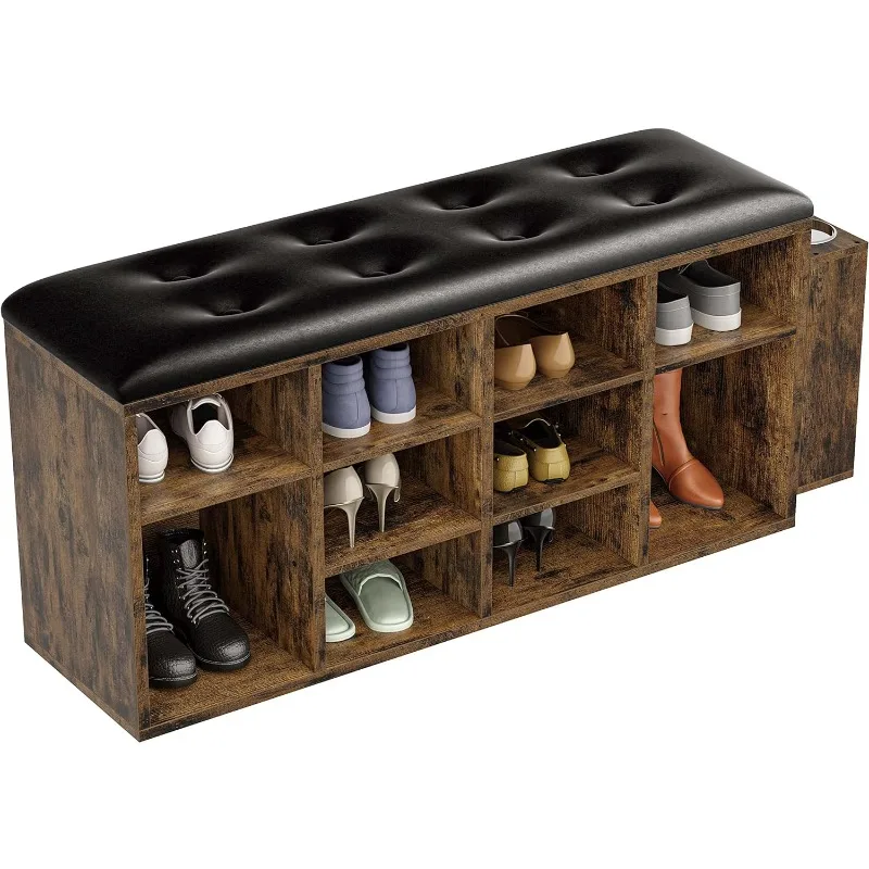 

Shoes Bench, 10 Cubbies Storage Entryway Bench with PU Leather, Cubby Shoe Rack Organizer with Adjustable Shelves