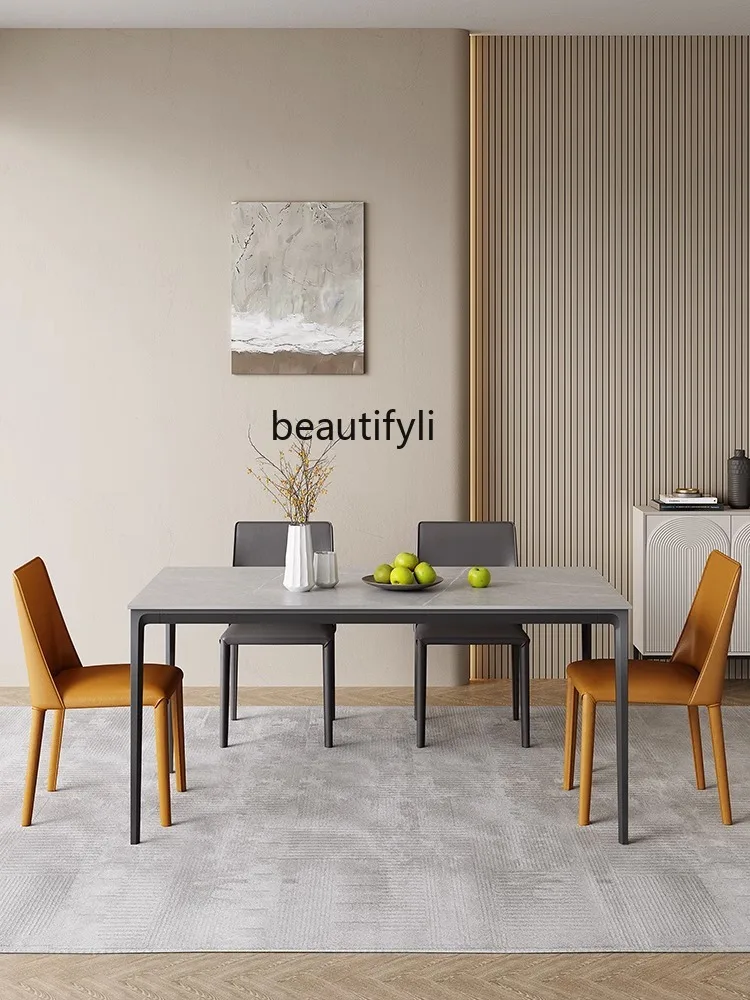 Light Luxury Modern Stone Plate Dining Tables and Chairs Set Household Nordic Minimalism Rectangular Table