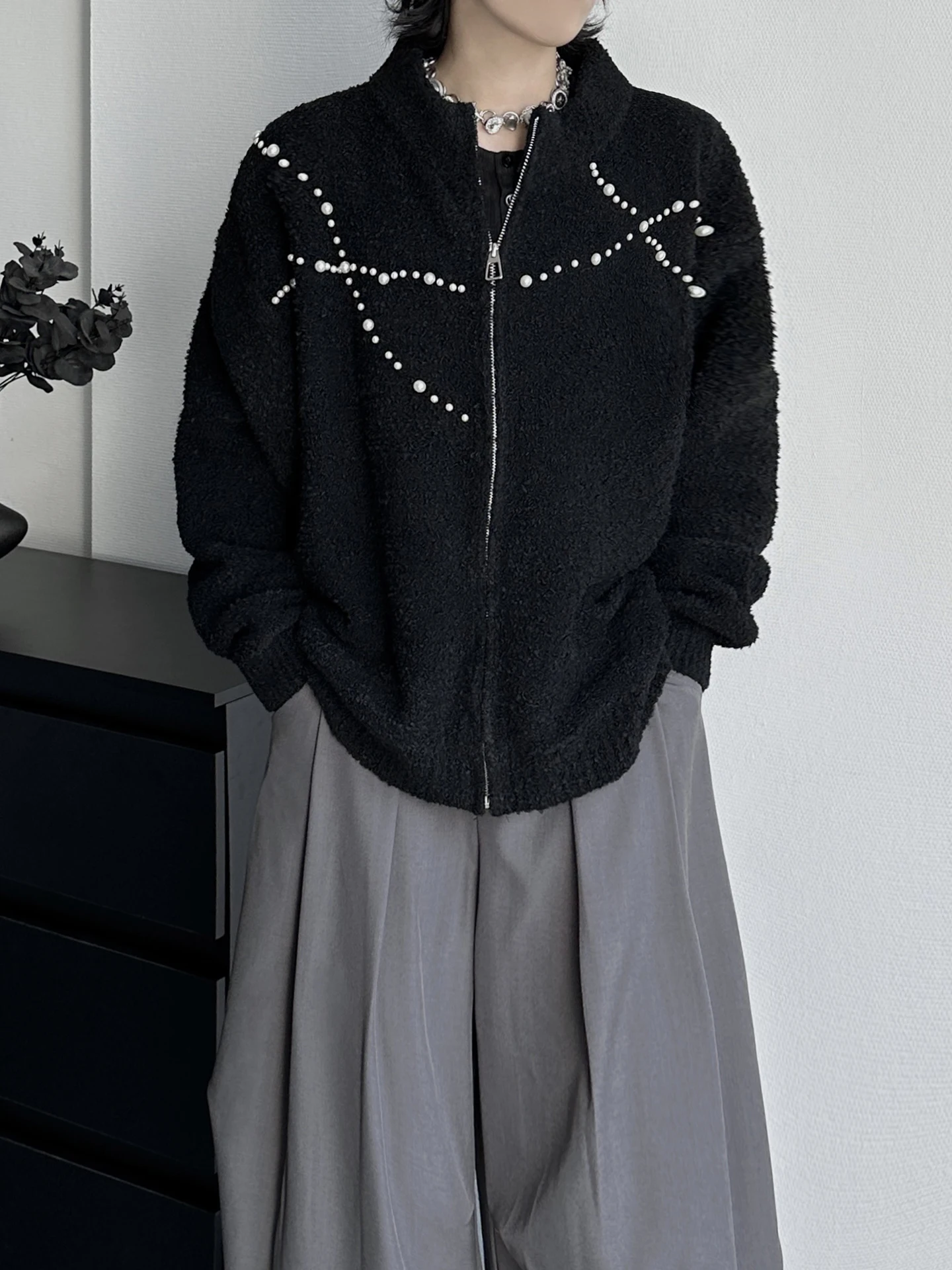 Comfort Knitted Cardigan Jackets Men Women 2025 Autumn Winter New Simple Loose Zipper Sweaters Pearl Decoration Trendy Knitwears