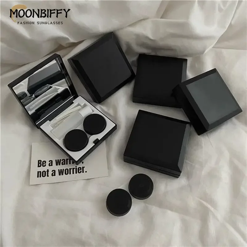 Solid Contact Lenses Storage Box Black Elegant Lens Container Women Ins High Grade Contacts Lens Case Men Portable Travel Set