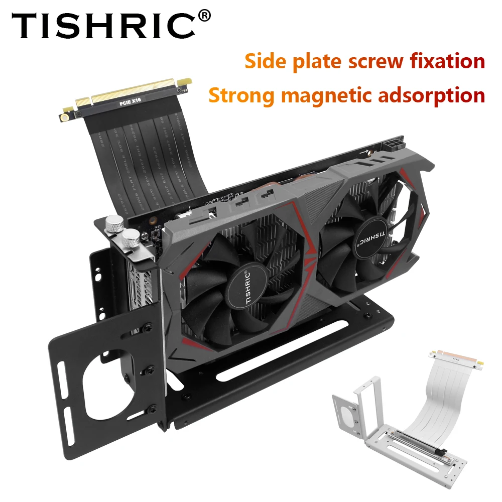 TISHRIC 20cm Cable Full Speed 4.0/3.0PCI E X16 Riser Cable Graphics Card Extension Cable and Holder pliable Extender for GPU