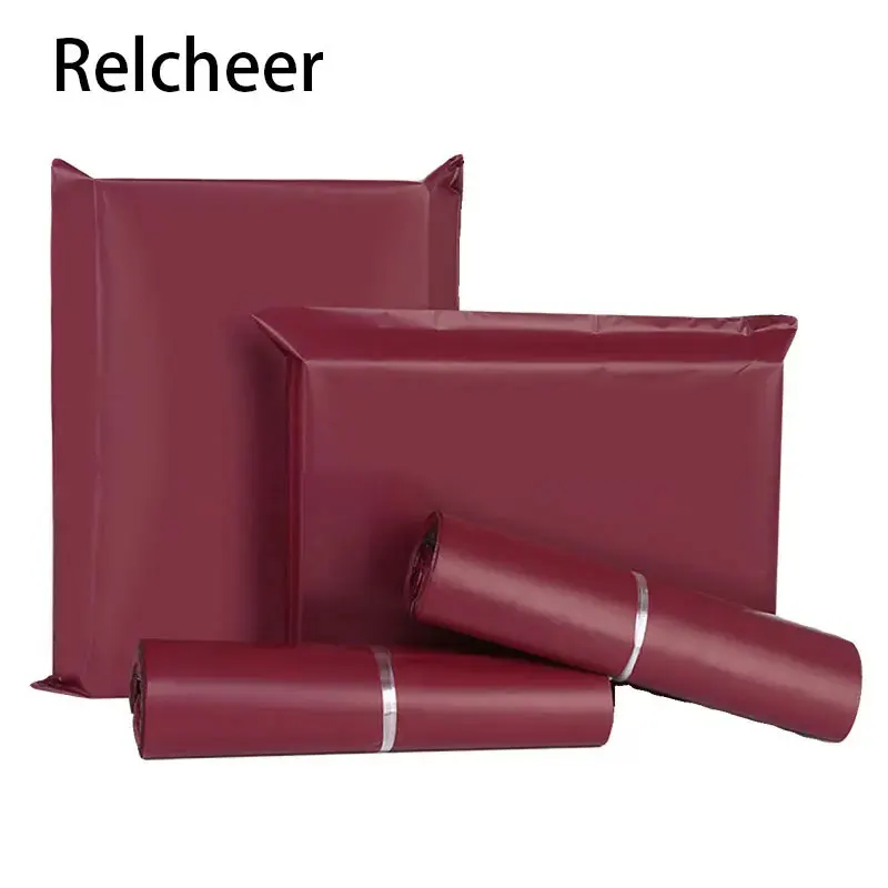 Relcheer 50Pcs Wine Red Logistics Clothing Postal Bags Plastic Express E-commerce Courier Packaging Bags Delivery Storage Pouch