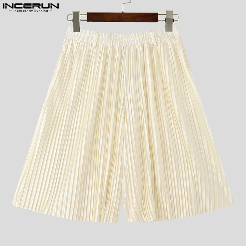 

INCERUN мужские шорты однотонные джоггеры с эластичной резинкой на талии плиссированные широкие шорты уличная одежда свободные 2025 модные повседневные мужские шорты