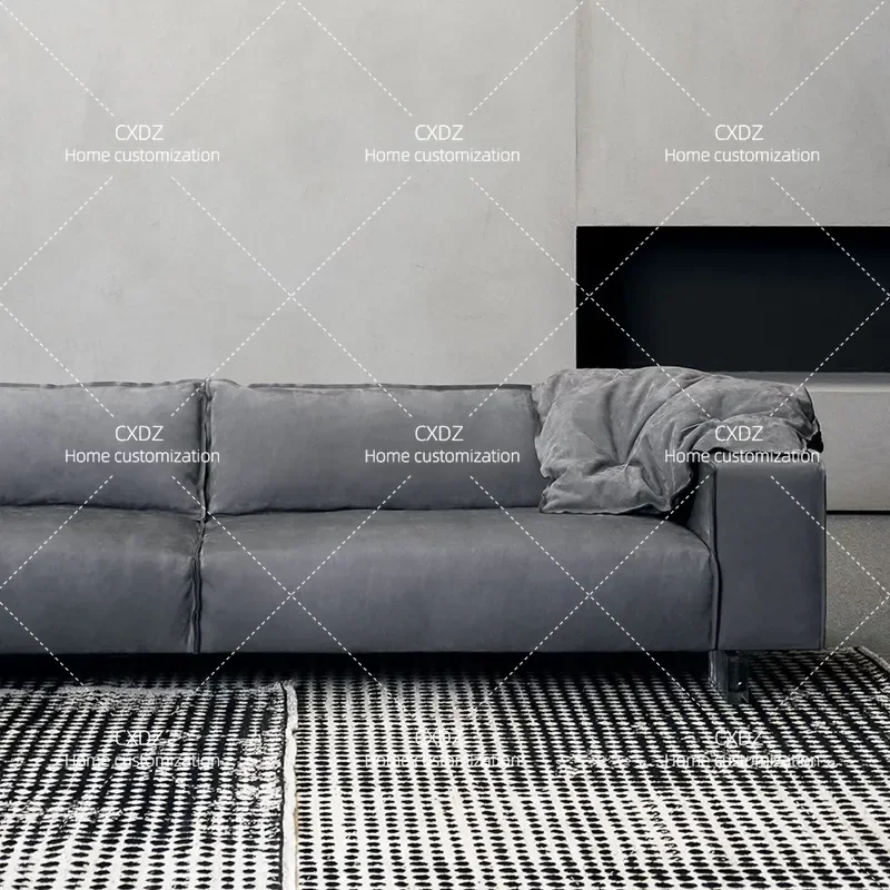 Minimalist Leather Sofa First Layer Cowhide Tofu Block Style Straight Row Double Triple Seater Living Room Furniture