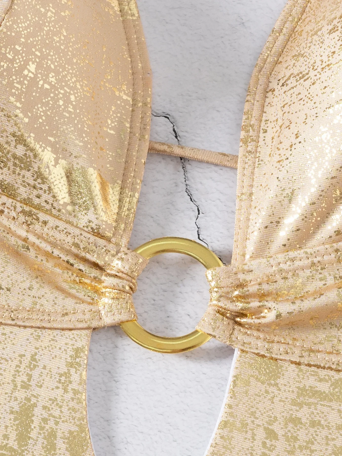 Trajes de baño sexis con anillo metálico y purpurina, Bikinis de una pieza con cuello en V profundo para mujer, traje de baño con lazo en la espalda, traje de baño, trajes de playa