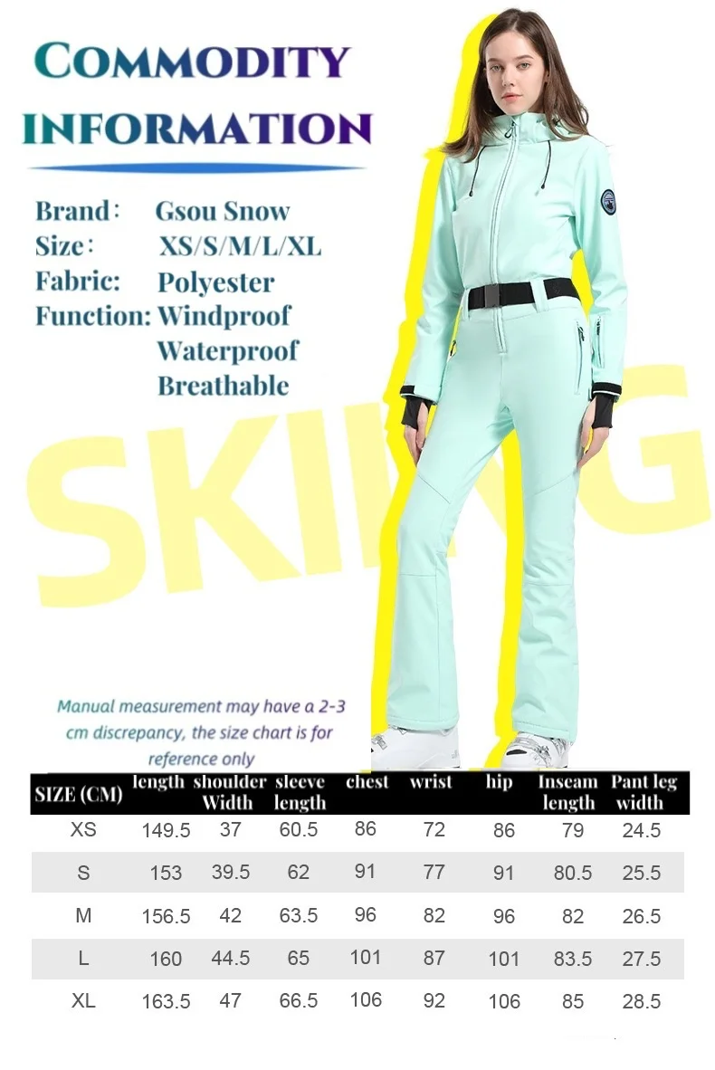 Ski Suit Women Thickening Slim Fit Overalls Winter Windproof Waterproof Breathable Thermal Sports Snowboard Ski Jacket Ski Pants