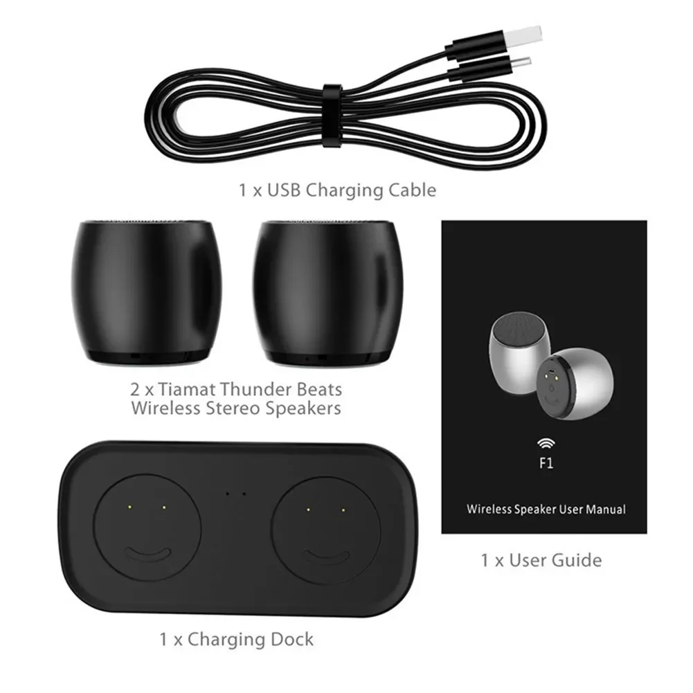 Dual Bluetooth Speaker with Wireless Charging Dock TWS HD Stereo Real Built-in Microphone