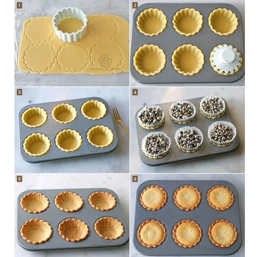 6 Holes Carbon Steel Egg Tart mold Flower Lace Bakeware Fruit Glutinous Rice Boat Pie Cake Dessert Mini Cupcake Biscuit Mould