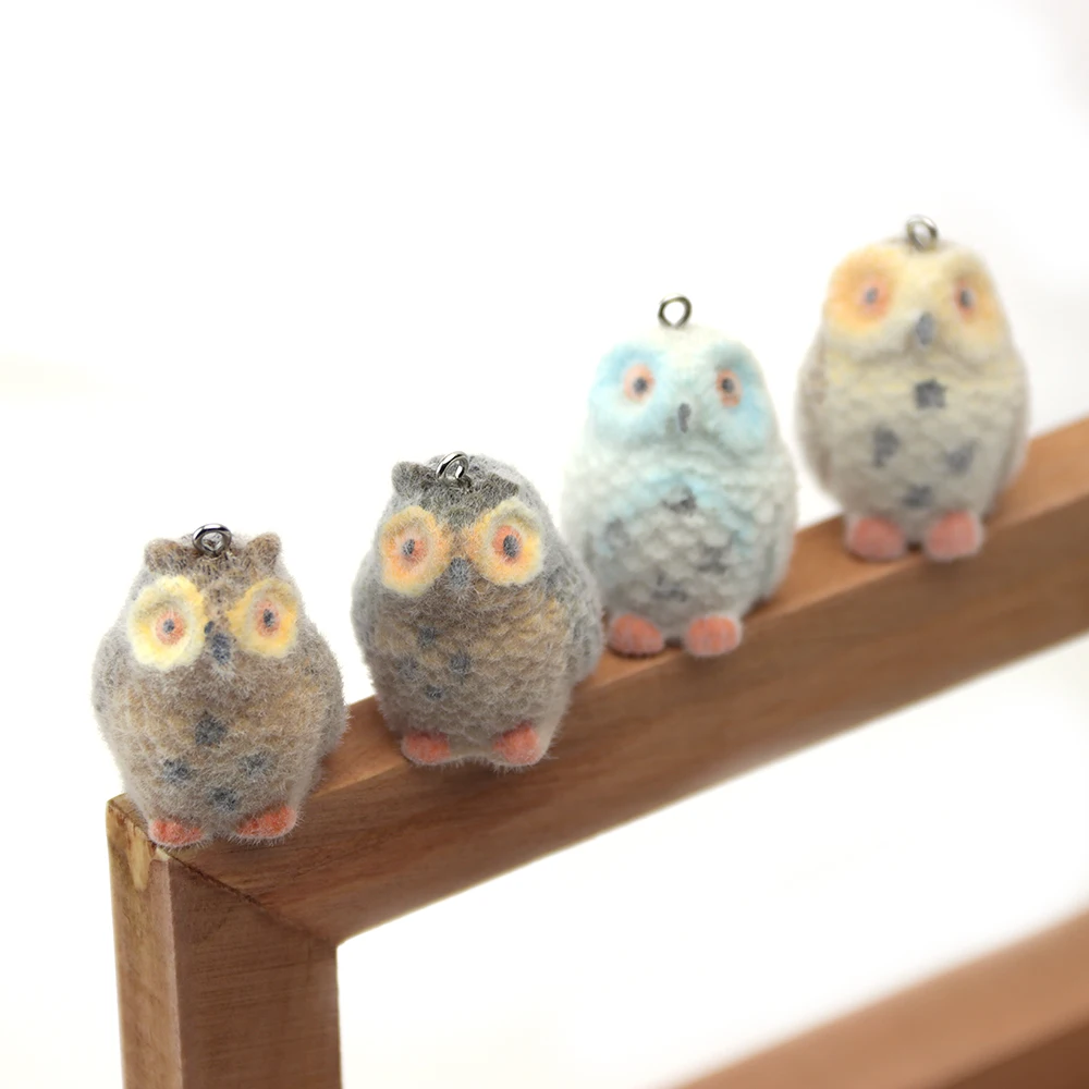 16pcs 3D Flocking Resin Owl Charms Plush Dolls Pendants for Necklace Braceket Earring Making DIY Jewelry Accessories Wholesale