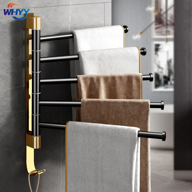 

New Alumimum Towel Storage Racks 180 Degree Rotation Decor Rod Black Gold Movable for Bathroom Shelves Organizer Accessories