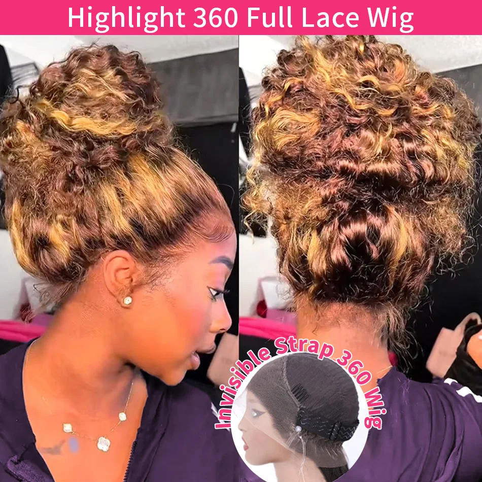 

Highlight Wig Human Hair 360 Full Lace Wig 13X6 Hd Lace Frontal Wig Bob Curly Deep Wave Wig 427 Honey Blonde Colored 250 Density