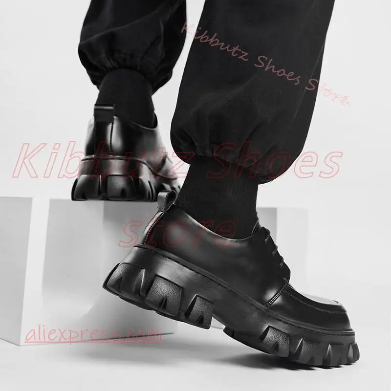 Platform Patent Leather Pumps Lace Up Shoes Chunky Sole Round Toe Thick Bottom Punk Grunge Streetwear Footwear Leather Slip-On