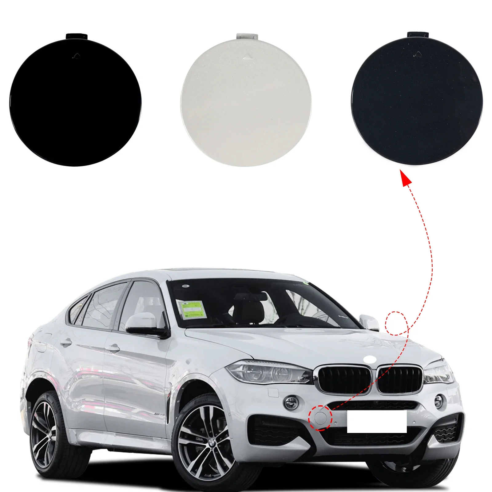 

Front Bumper Tow Hook Cover Cap Towing Eye For BMW X6 M-SPORT F16 30dX 35i 40d 50iX 2015 2016 2017 2018 2019 51118065933