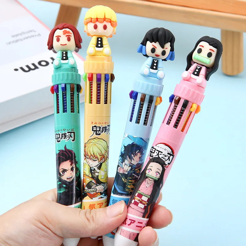 6/36pcs Kawaii Demon Slayer Ballpoint Pen Cute 10 Colors Ball Pens School Office Writing Supply Stationery Gift