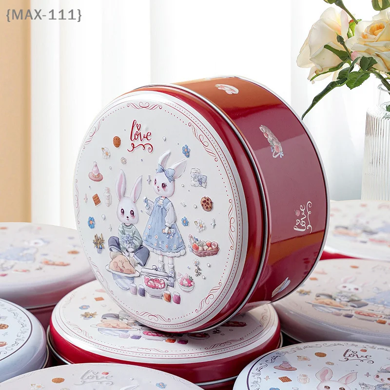 【F2-MAX111】CartoonRabbit Bedruckte Weißblechdosen für Süßigkeiten und Schokolade, Leere Metall-Keksdosen, Multifunktionale Runde Hochzeits-Bonbondosen