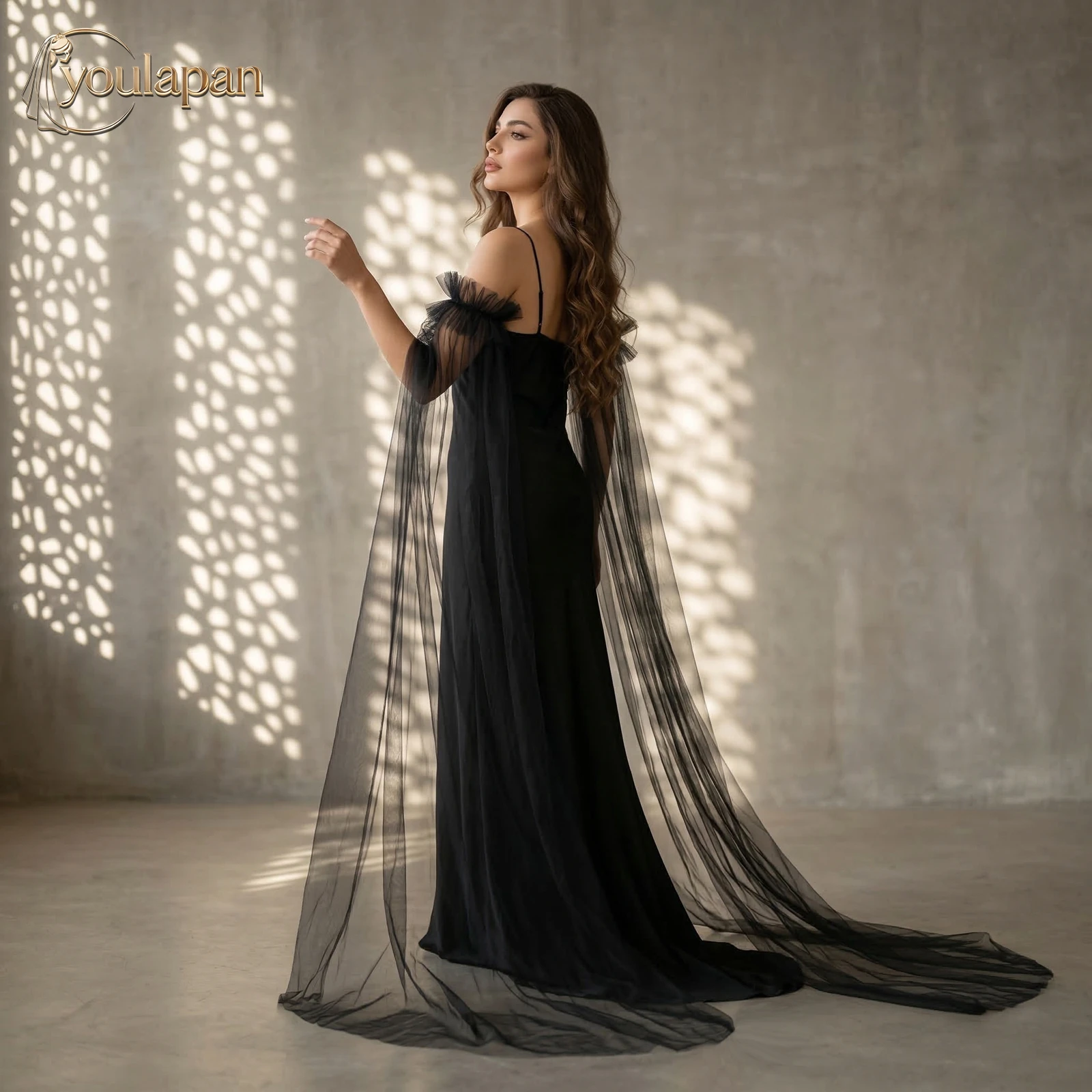 TOPQUEEN Vestido de novia negro con mangas desmontables y un par de accesorios de boda Bolero Gant Mariage Femmew MM03