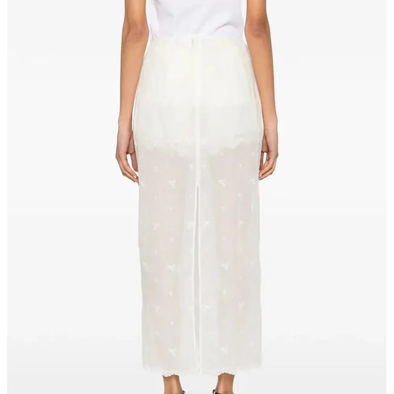 Versatile Women's Lace-Panel Maxi Dress, White Dress, Silk-Cotton Embroidered Sheer Midi Skirt, 2026, New Arrival, Y2K