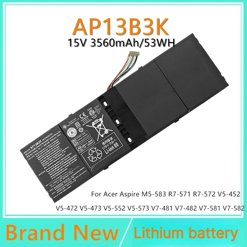 15V 3560mAh AP13B3K Laptop battery For Acer Aspire V5-472 V5-473 V5-473G V5-452 V5-452G V5-552 V5-552G  AP13B8K 4 Cells 53WH