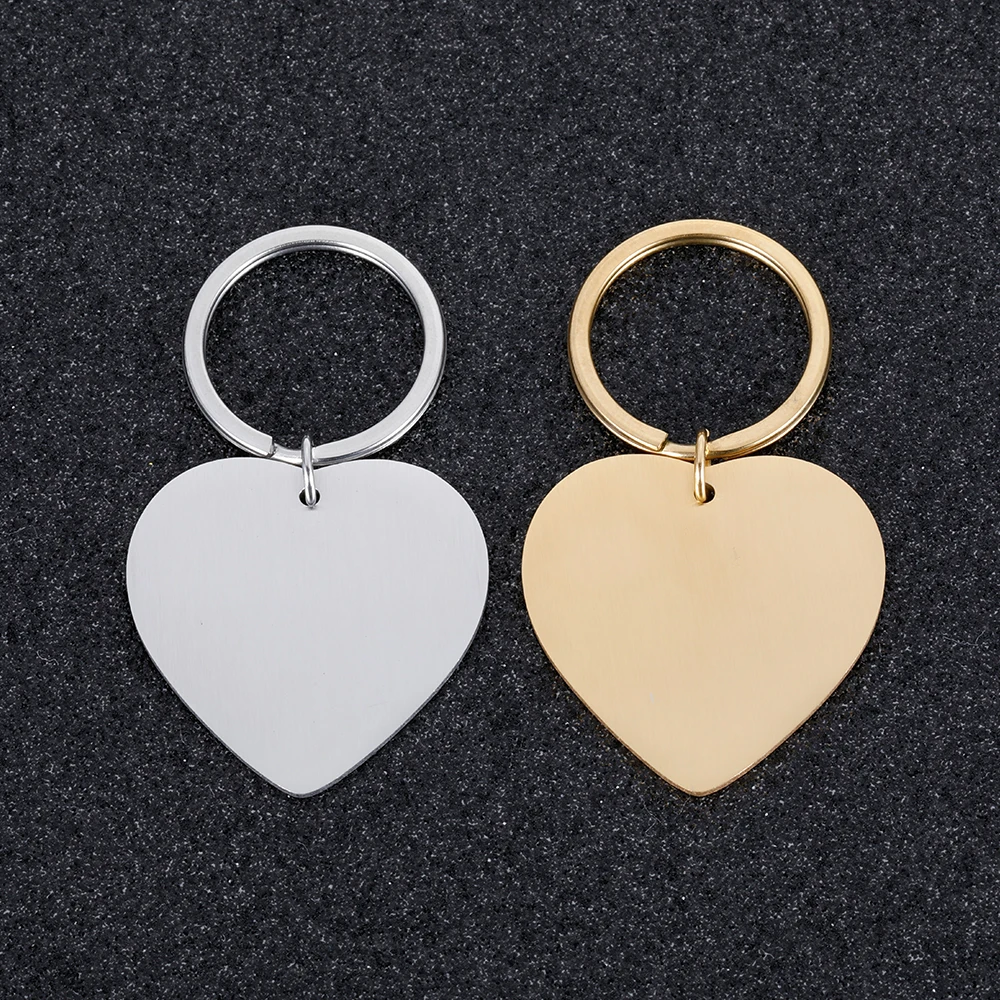 Wholesale 10Pcs/Lot Blank Heart Keychain Stainless Steel Keychains for DIY Custom Logo Couple Name Women\'s Men\'s Keychain