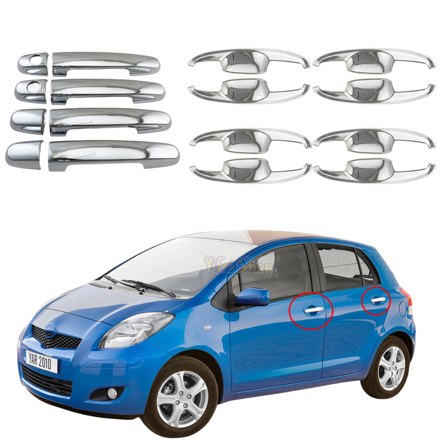 Car ABS Chrome Accessories Plated Door Handle Bowl Cover Trim Paste Style For Toyota Yaris Vitz Hatchback 2006 2008 2012 2013