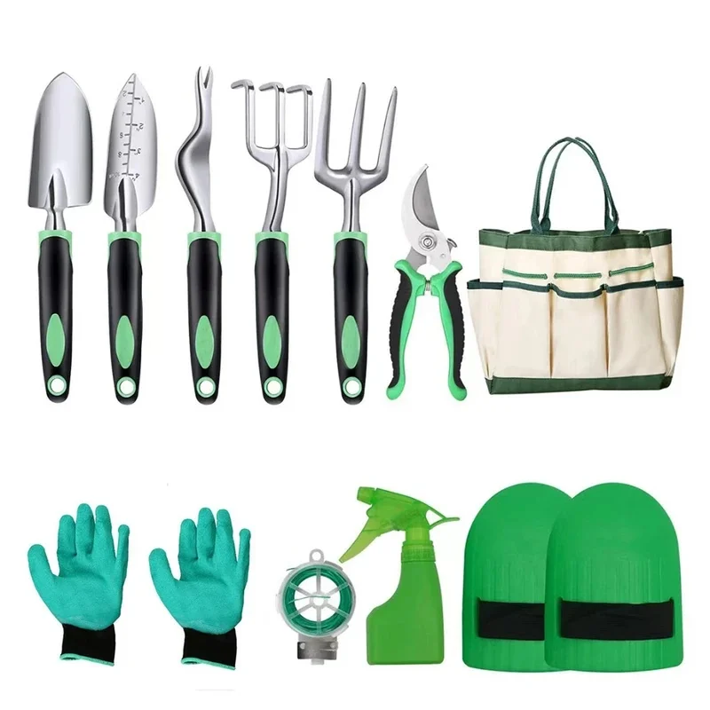 Garden Tool Set with Storage Bag, Trowel Cultivator Hand Rake Transplant Trowel and Gloves for Soil Loosening & Weeding JJ4604