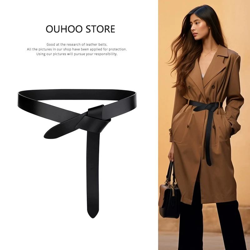 

Women Skinny Belts High Quality Knot Genuine Leather Long Cummerbunds Coat Ceinture Ladies Dress Waistband Clothes Decoration