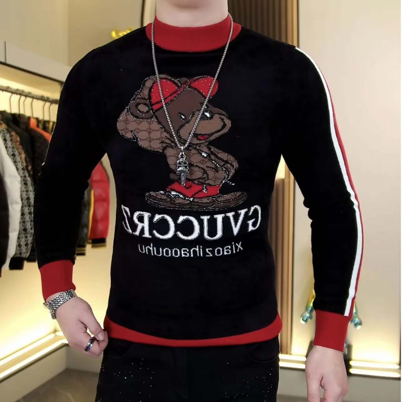 

Модный вязаный свитер с круглым вырезом для мужчин, приталенный, зимний, новый, с вышивкой, дышащий, из полиэстера.