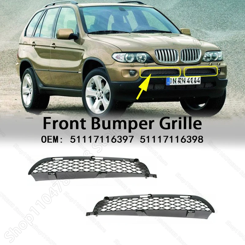 Image of Vorderer unterer Stoßstangengrill für BMW X5 (E53) 2000–2007 Einlassgrill Außenersatzzubehör 51117116397 51117116398