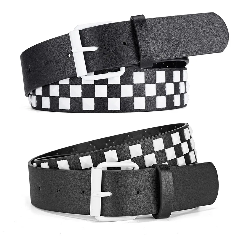 New Hot Selling High Quality Trendy Personality Rivet PU Leather Belt Simple and Versatile Fashion Hip Hop Punk Belt Ins Style