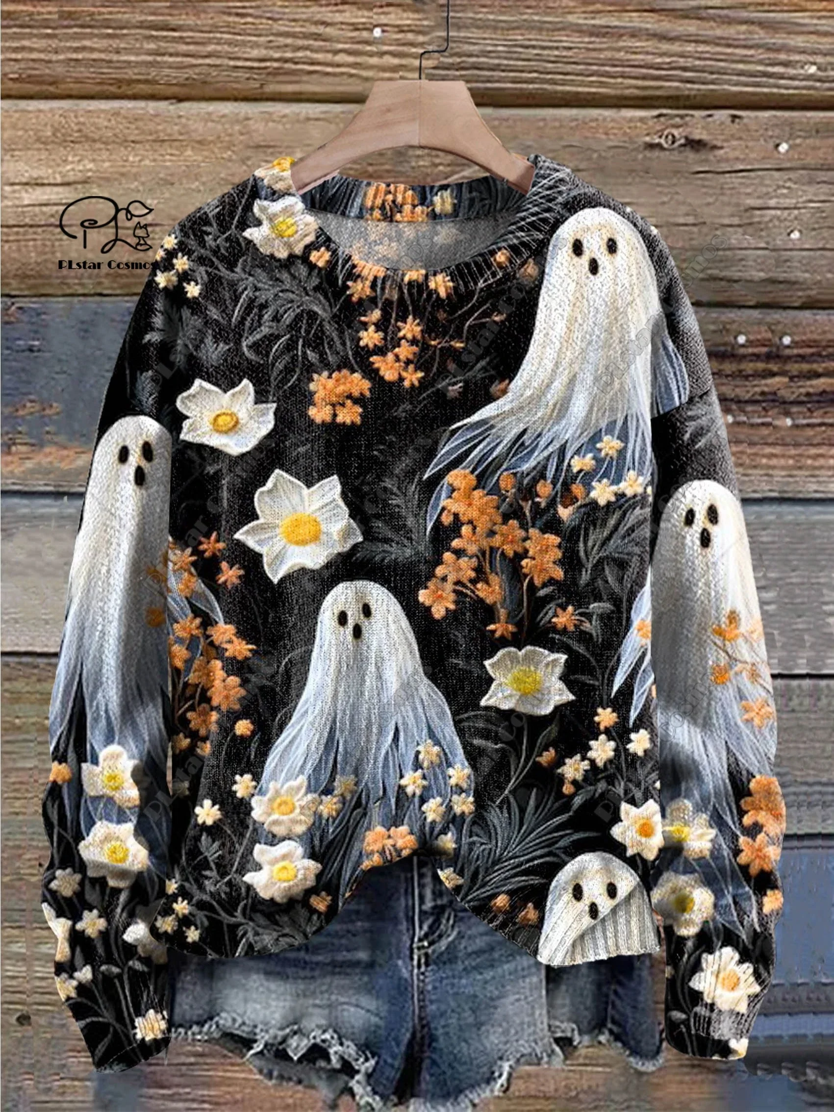 2024 3D printed Christmas series floral cute ghost skull print pattern ugly sweater casual winter warm sweater new style unisex