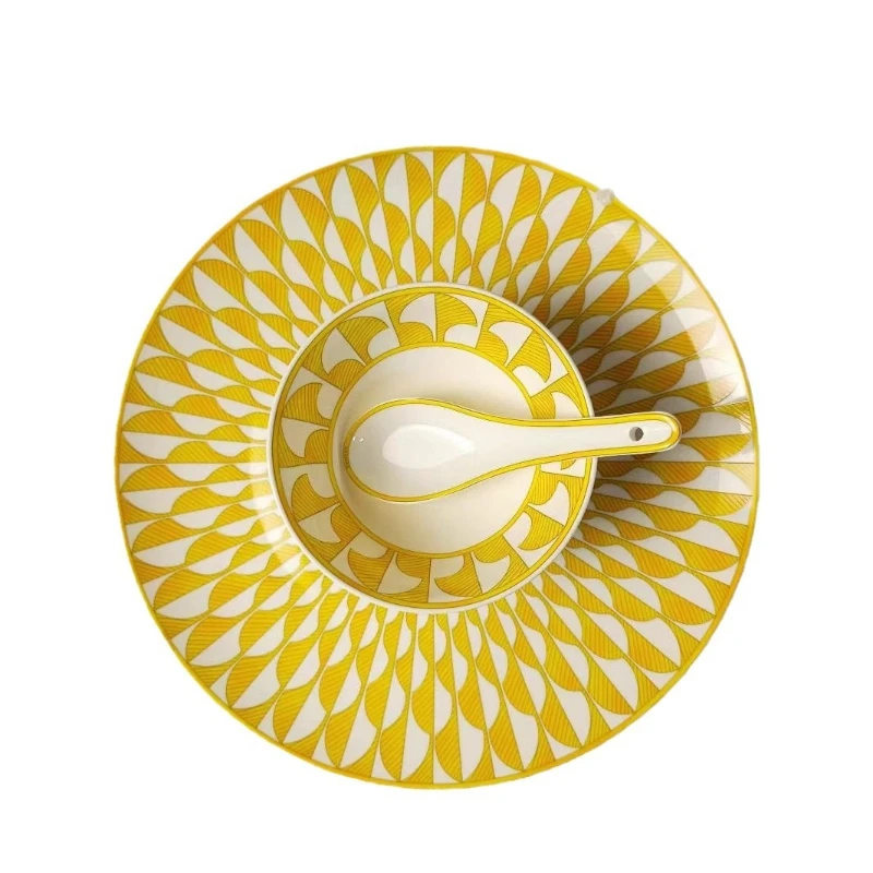 

Light luxury home restaurant steak plate bone china geometric cup and saucer set creative gift box