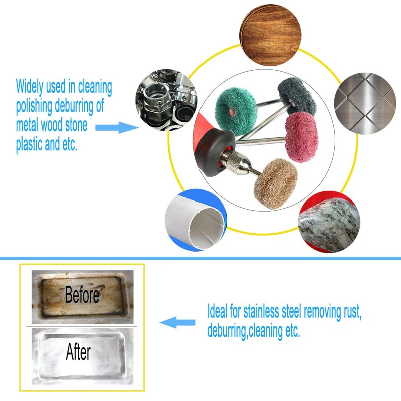  5pcs Nylon Polishing Wheel Set 2.35mm Rod Abrasive Brush Rust Removal Repair Grinding Head Power Tool Accessories Sanding Pad