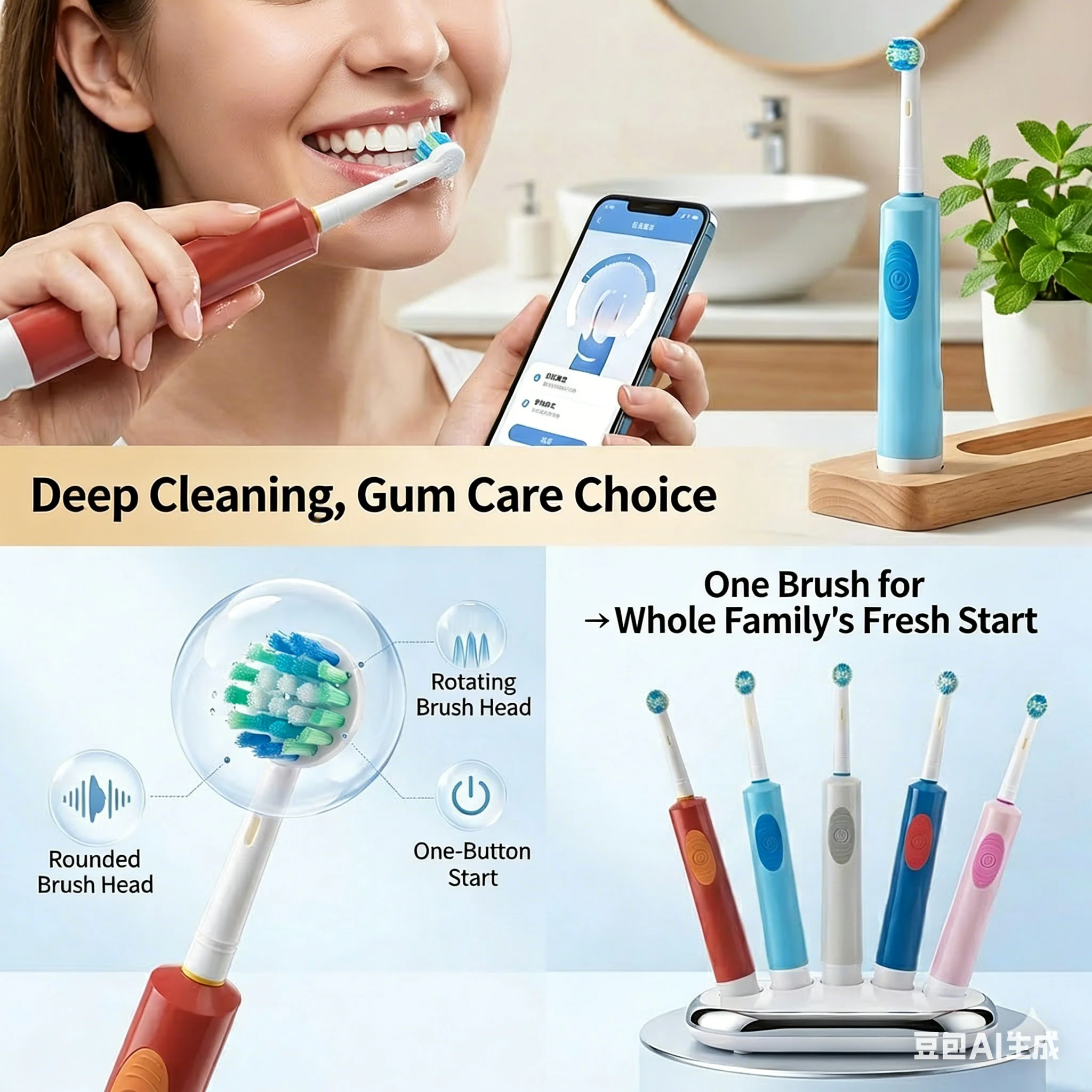 Electric Toothbrush Rotary Round Head Adult Soft Bristle Induction Automatic Men's And Women's