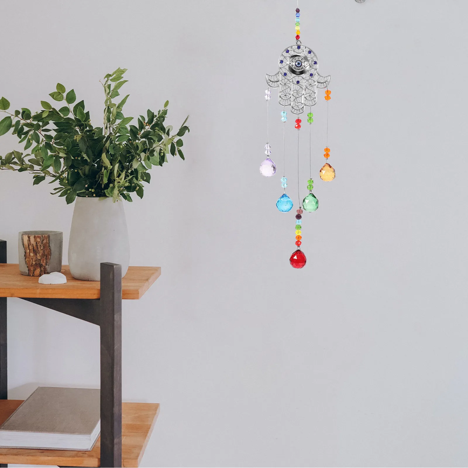 Crystal Glass Evil Eye Sun Catcher Hanging Prism Window Ornament Rainbow Light Home Garden Decor