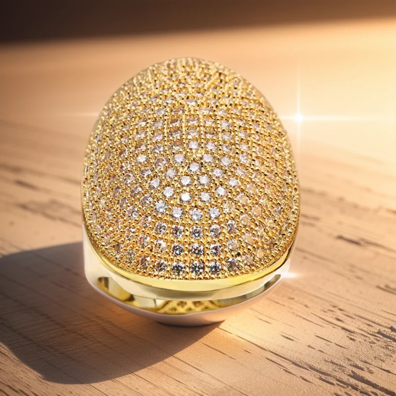 VANAXIN Dubai Big Wide Ring Gold Color for Women Fully Iced Out Zircon Fashion Gift Wedding Anniversary Jewelry