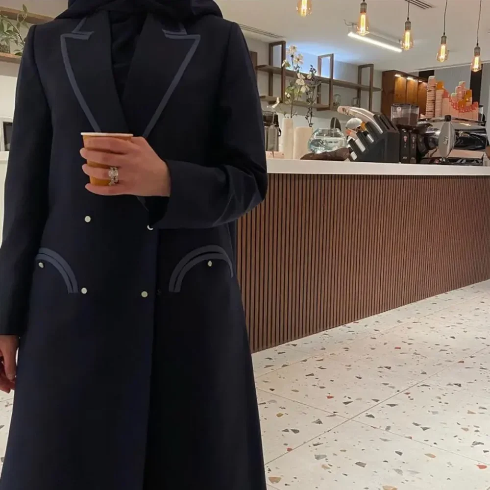 Black Women's Blazer Elegant Basic Casual Office Lady Long Coat Fashion Peak Lapel Double Breasted Jacket Only 1 Piece