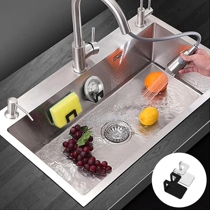 Stainless Steel Kitchen Sink Sponge Holder Tray Drainer Rack Self Adhesive Hook Sink Storage Holder Kitchen Accessories