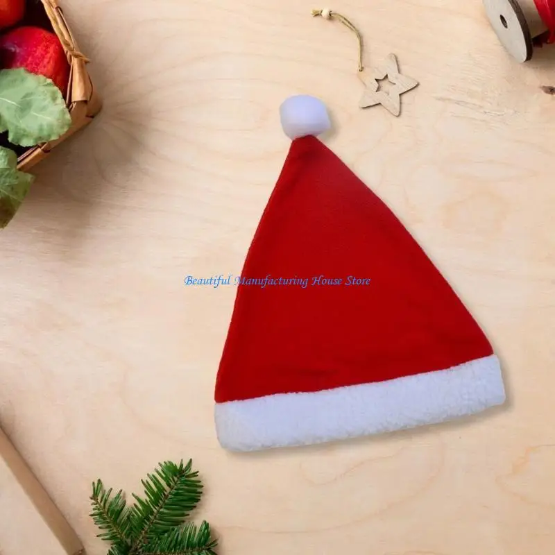E56A Plush Christmas Santa Hat with White Brim for Holiday Parties Giving Love