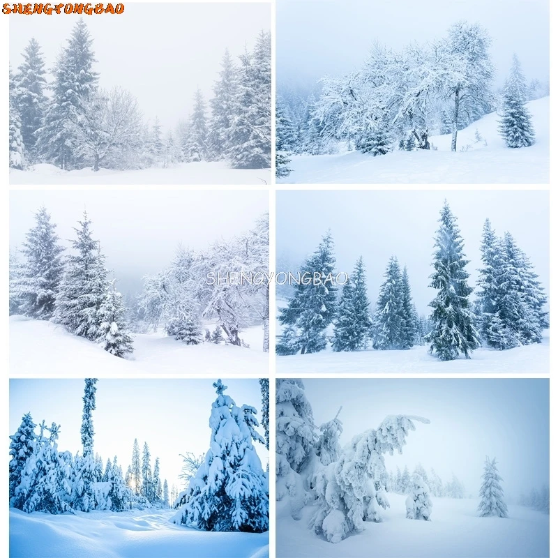 SHENGYONGBAO Christmas Day Photography Backdrops White Snow Scenery Pine Mountain Winter Photo Studio Background Props QS-72