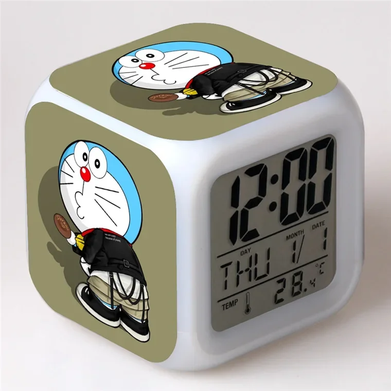 New Cartoon Doraemon Alarm Clock Doraemon Student Gift Colorful Alarm Clock Color Changing Square Clock Best Birthday Gift