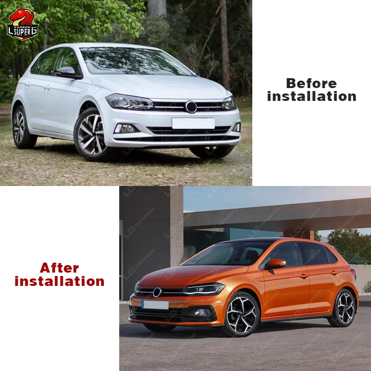 Car Body Kit Upgraded for Volkswagen POLO to R Style Body Kit Front Bumper Rear Diffuser Side Skirts Grill Front Lip Headlights