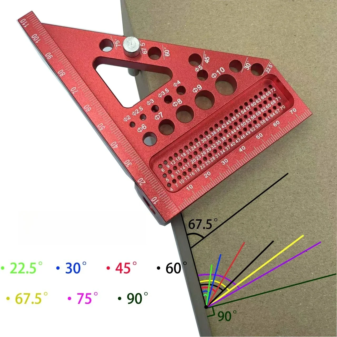 3D Multi-Angle Measuring Ruler W/Dowel Pin,Aluminum Miter Triangler Layout Measuring Tool Woodworking Square Protractor