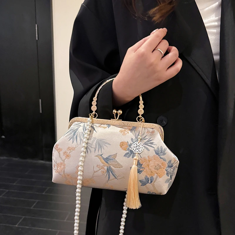 

Новый роскошный кошелек ручной работы с вышивкой для свадьбы, женский элегантный вечерний клатч с жемчужной цепочкой и декором с кисточками