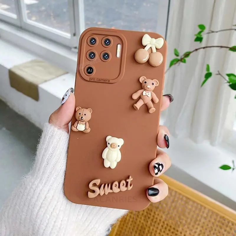 Reno5lite Cute 3D Bears Silicone Case For Oppo Reno 5 6 7 Reno5 Lite Reno10 10 Pro A94 A74 Cartoon Back Cover Realme 8 9 4g 5g