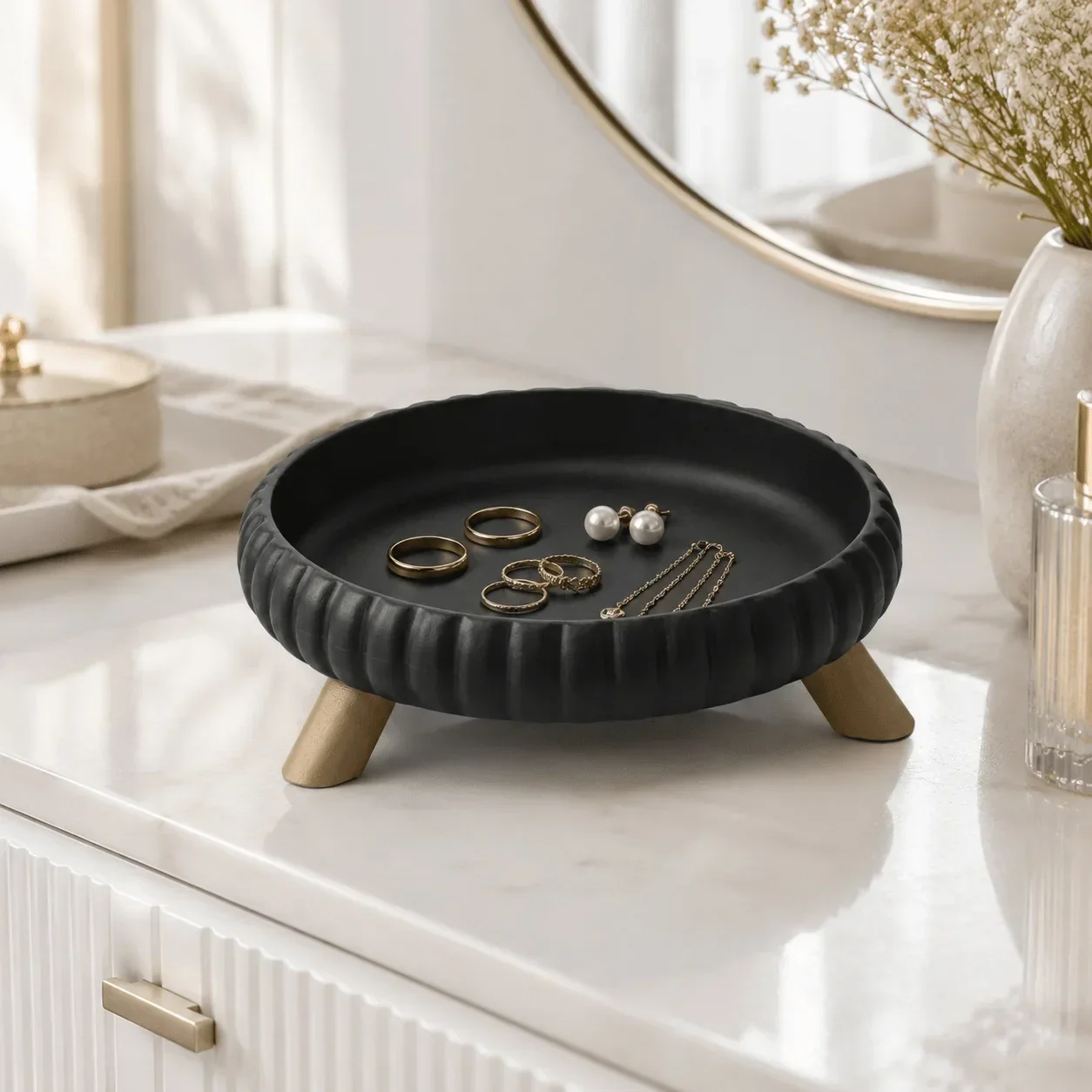 Three-legged Tall Jewelry Storage Tray 3D Printing Laminated Round Decorative Tray Jewelry Key Watch Sundries Trays Decorative