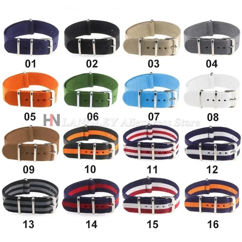 16mm 18mm 20mm 22mm Nylon Army Sports Band Fabric Belt Accessories Belt Pins Buckle Bands Black Watch Strap for Omega for Seiko